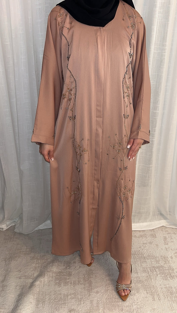 Abaya perlée saumon