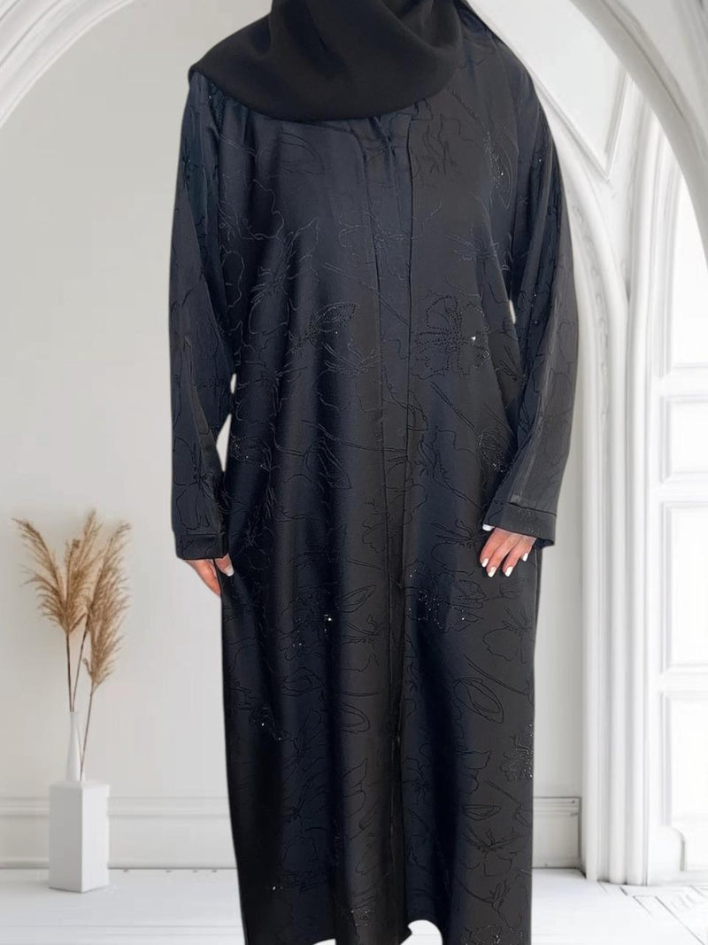 Abaya brodée Nour noire mate