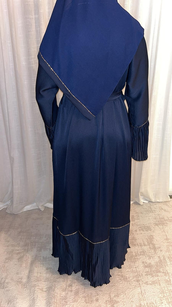 Abaya plissée Fatima bleue marine