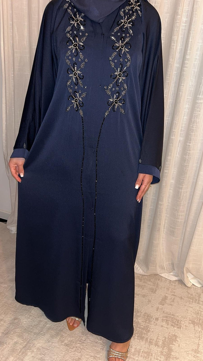 Abaya perlée Karima bleue marine