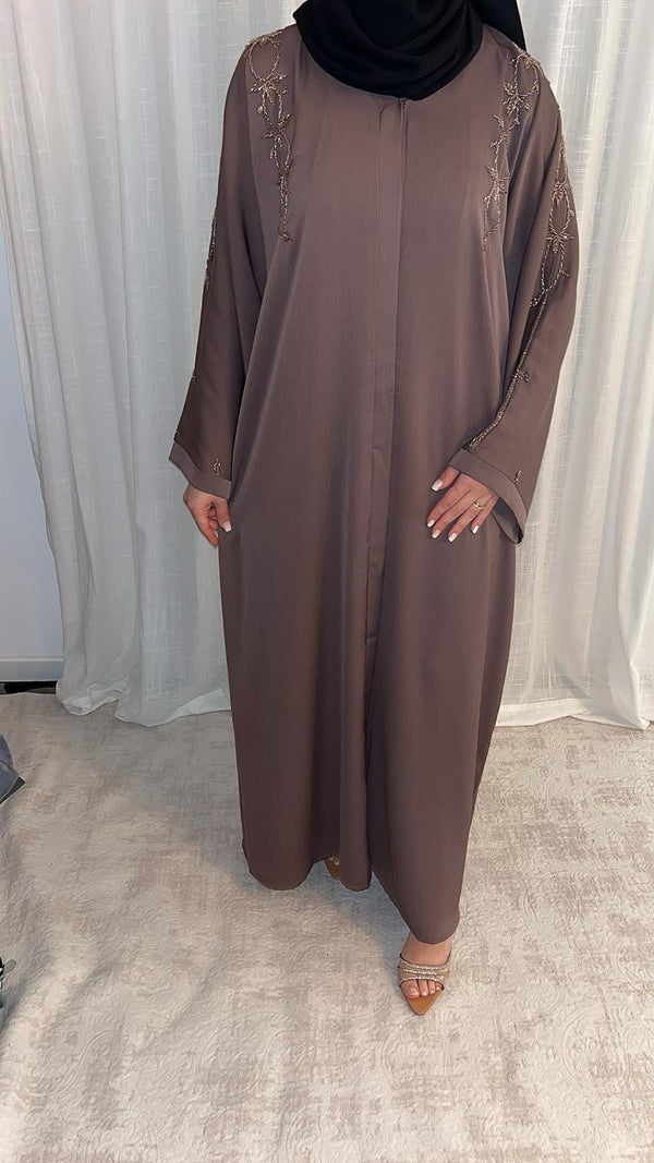 Abaya perlée nude foncé