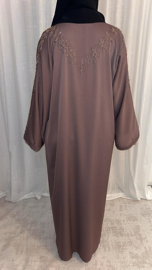 Abaya perlée nude foncé